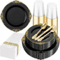 175 Pcs Black Gold Plates for Graduation | Black Party Plates Set for 25 Guests by Hioasis