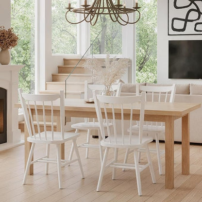 HNY White Windsor Dining Chairs Set of 4, Farmhouse Wooden Kitchen Chairs with Spindle Back, Mid Century Modern Armless Kitchen Side Chair for Dining Living Room Restaurant