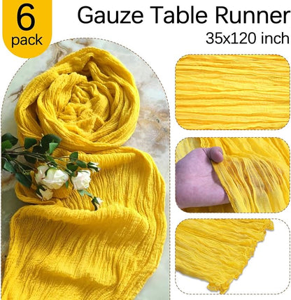 6 Pack Yellow Cheesecloth Table Runner 35 x 120 Inch | Boho Gauze Fabric - Image 4