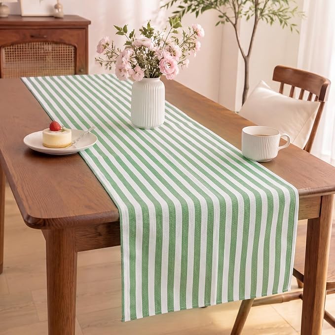 6 Pcs Green and White Stripe Table Runner 13 x 72 Inch | Linen Kitchen Dining - Image 6