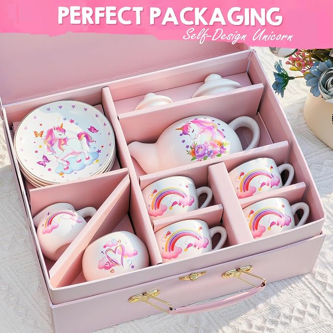 TUZT Porcelain Tea Party Set for Little Girls Kids Toddlers, Pretend Play Toys - Image 4