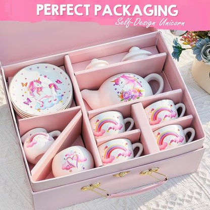 TUZT Porcelain Tea Party Set for Little Girls Kids Toddlers, Pretend Play Toys - Image 4
