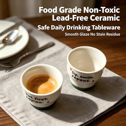 Ceramic Espresso Cups Set of 2, 3.52 OZ Handleless Demitasse Cups, Stackable - Image 5