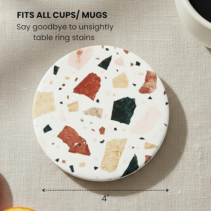 Terrazzo Coasters Set of 6, Colorful Boho Absorbent Ceramic Coasters | Speckled - Image 2
