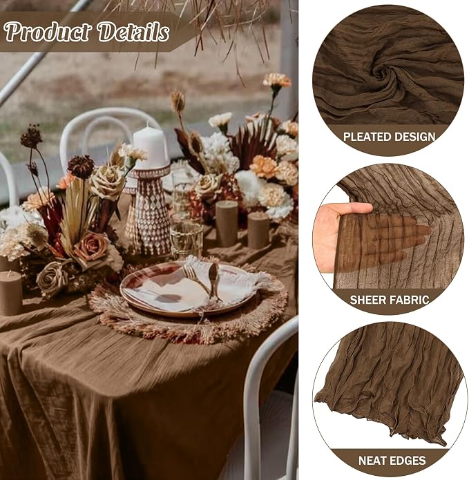 6 Pieces Brown 10FT Cheesecloth Table Runner Boho Gauze Fabric Table Runner - Image 2