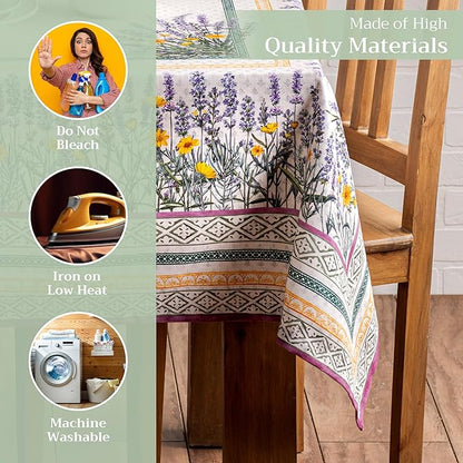 Maison d' Hermine Table Cloth Square Table 100% Cotton 60 x 60 Inches Tablecloth Reusable Decorative for Dining Room Farmhouse Home Valentines Day Decorations Spring Summer - Fanny Lavender