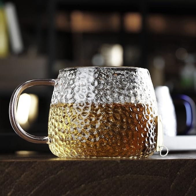 LUXU Hammered Tea Cups, Glass Coffee Mugs, 15 oz, Prefect - Image 4