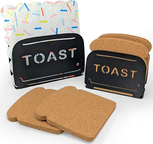 Mango Steam Napkin & Coaster Holder Set, For Home or Kitchen (Toaster, Black)