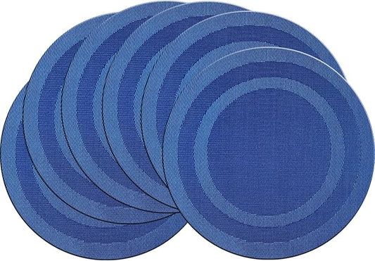 Round Placemat Set of 6 Heat Resistant Vinyl Washable Kitchen 15 inch Placemats for Home Indoor Outdoor Party (6pcs Round, Navy Blue)