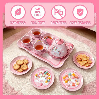 Tea Party Set for Little Girls, Pretend Tin Teapot Set - Image 4
