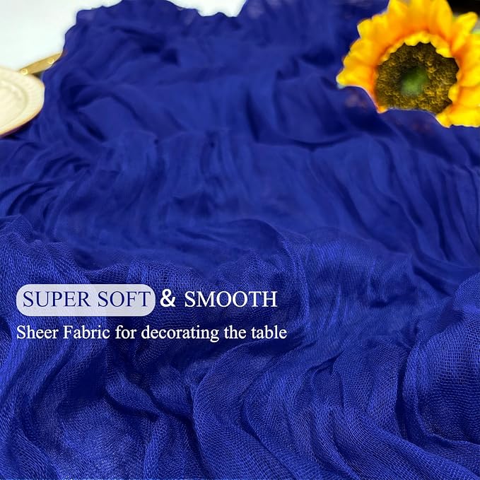 3Pack Royal Blue Cheese Cloth Table Runners, 17x108 inch Sheer Table Runner | - Image 4