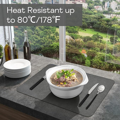 Faux Leather Placemats Set of 6, Vinyl Placemats Wipeable Waterproof Oil-Proof Table Mats, Heat Resistant Reversible Place Mats for Kitchen Indoor Outdoor, 15.8 x 11.8 inches (Grey/Black)