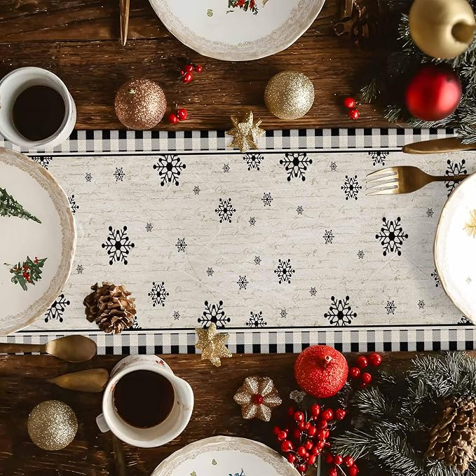 Christmas Trees Table Runner 108 Inches Long, Xmas Snowflake Retro Table - Image 4