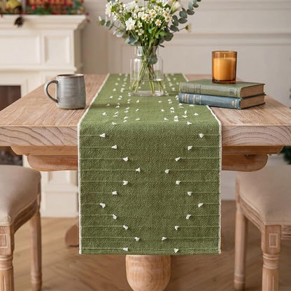 Artoid Mode Army Green Farmhouse Rustic Cotton Woven Table Runner, Seasonal by ArtoidMode