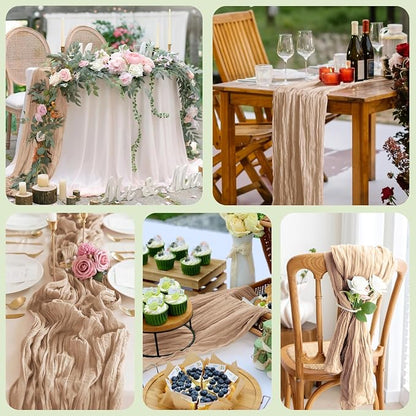 Cheesecloth Table Runner 10FT Nude Boho Gauze Rustic Sheer Table Runners | - Image 7