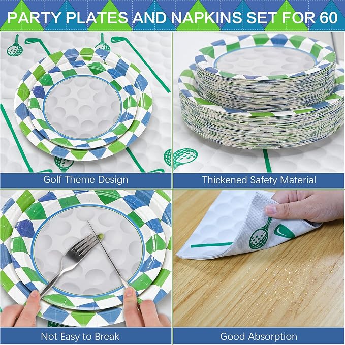 180Pcs Golf Party Supplies Paper Plates and Napkins Serve 60 | Disposable - Image 3