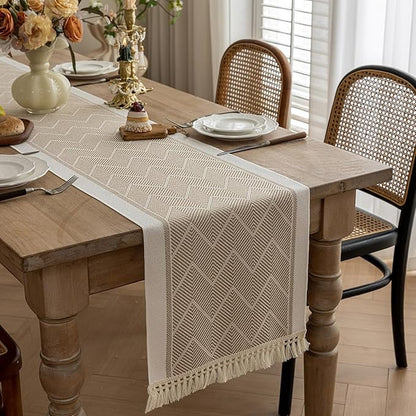Coffee Geometric Linen Table Runner by UWWGKK