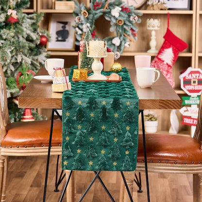 Christmas Trees Table Runner Soft Plush Faux Fur Green Tree - Image 8