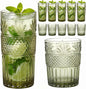 Green Drinking Glasses Set of 12, 12 Oz Highball & 10 Oz Cocktail Glasses by FERAHI