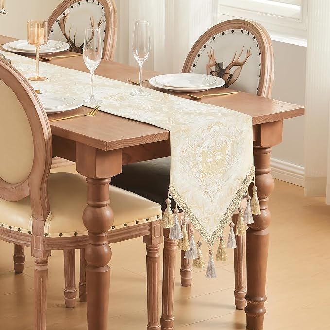 Loom and Mill Elegant Damask Table Runner 13x108 inch, Champagne Gold | Double - Image 7
