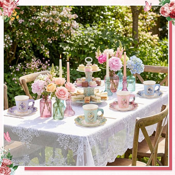 NatNarr 128 Pcs Disposable Paper Tea Cups, 7 OZ Floral Tea Party Cups | - Image 6