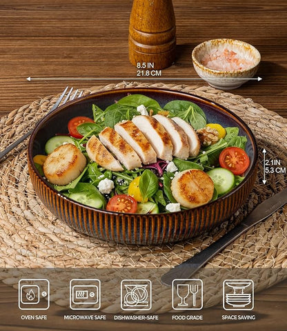 8.5" Ceramic Pasta Bowls Set of 4, Salad Bowls | Versatile Serving Bowls - Image 2