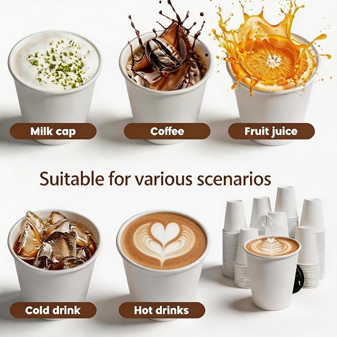 MOUMOULIFE Disposable Paper Coffee Cups 8 oz 500 Count Bulk, Leak-Proof White - Image 7