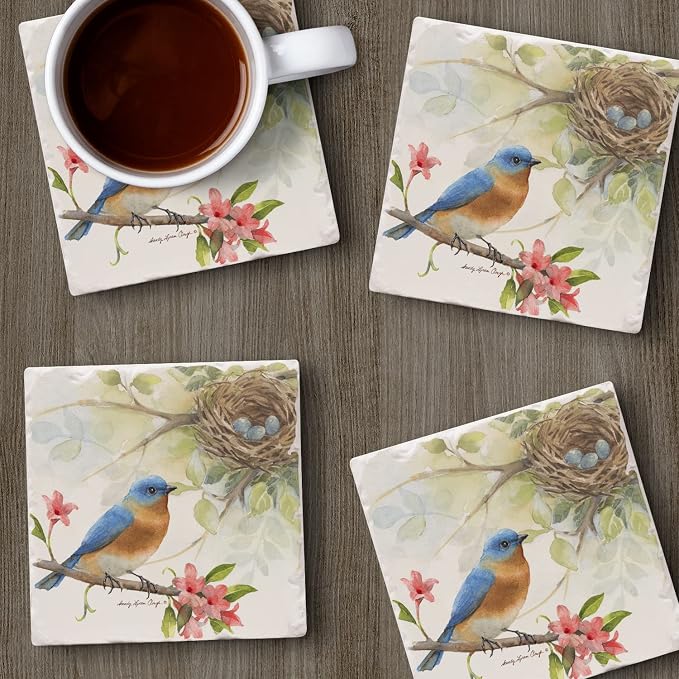 Thirstystone Bluebird Birdsong 4 Pack Tumbled Tile Stone Coasters | 4" Square - Image 4