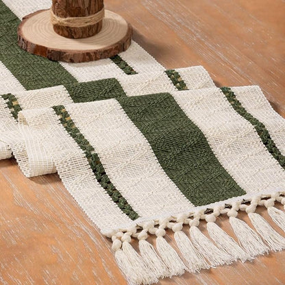 MLMW Boho Table Runner 60 inches Olive Green&Ivory Small Coffee Table Runner - Image 4