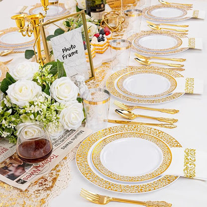 bUCLA 350PCS Gold Plastic Plates Disposable - Image 6
