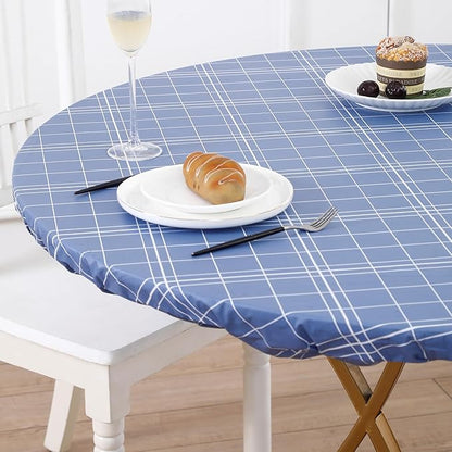 Walrus Round Vinyl Fitted Tablecloth with Flannel Backing Elastic Edge Design Table Cover Waterproof Oil-Proof PVC Table Cloth Stain-Resistant Best for 45"-56" Round