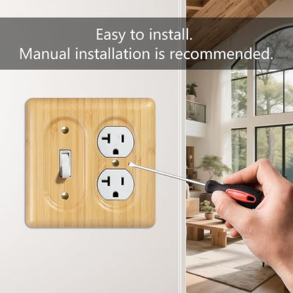 Combination Switch & Outlet Cover Solid Bamboo for Toggle and Duplex Decorative Wall Plate