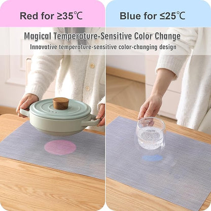 Nano-Air Color Mat:Temp-Triggered Placemat, Negative Ion & Eco-Friendly Nano Material,Fall Placemat& Kitchen Table Mats,Self-Cleaning&Easy-Clean,(≤25℃ Blue/≥35℃ Red)