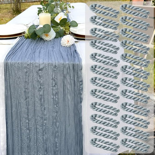 24 Pack Dusty Blue Cheesecloth Table Runner 22x120 Inch-Naturally Dyed Colors Sheer Gauze Cheese Cloth Wedding Table Runner,Rustic Boho Crinkle Fabric, Reception, Bridal Shower,Farmhouse Dining Decor