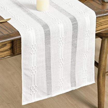 Artoid Mode White Farmhouse Embroidered Hollow Table Runner, Seasonal Kitchen by ArtoidMode