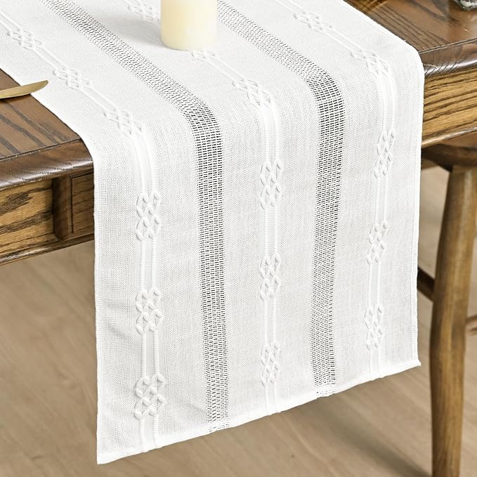 Artoid Mode White Farmhouse Embroidered Hollow Table Runner, Seasonal Kitchen by ArtoidMode