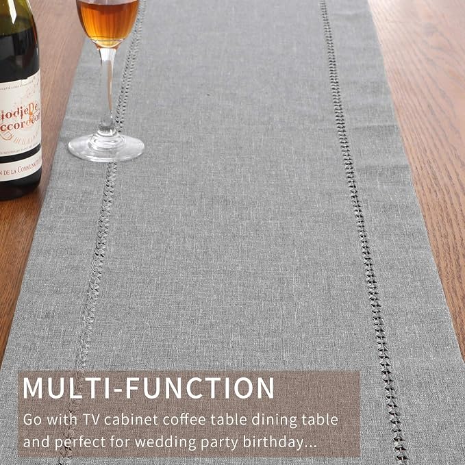 Tosewever Decorative Hemstitch Linen Table Runner Farmhouse Style Tabletop - Image 4