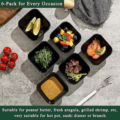 Berglander Dip Bowls Set 6pcs, 6 oz Black Plastic Dipping Bowls, Matte Stone - Image 3