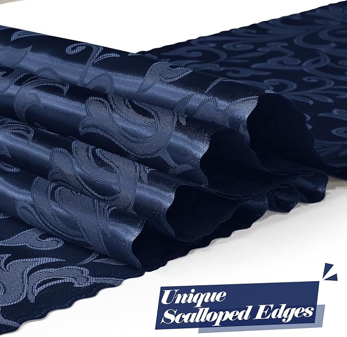 MILVOWOC 4 Pack Navy Blue Damask Table Runner, 12 x 72 Inch | Satin Jacquard - Image 3