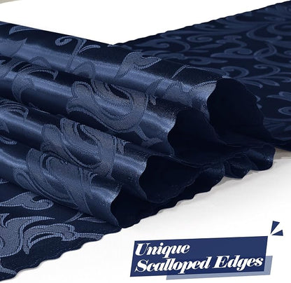 MILVOWOC 12 Pack Navy Blue Satin Table Runner, 12 x 72 Inch | Jacquard Damask - Image 3