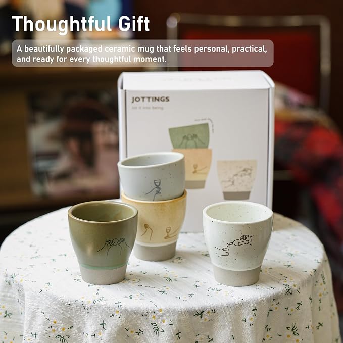 Jottings Retro Cute Handleless Japanese Tea Ceramic Cup 6.5 oz, Cheers - Image 2
