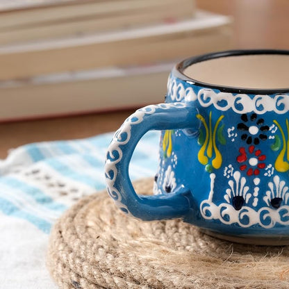 BCS 6 Oz Cappuccino Cups Set of 2, Hand-Painted Ceramic Coffee & Tea Mugs | - Image 9