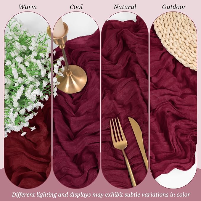 Pesonlook Cheesecloth Table Runner Burgundy, 10 Pack 17.7x108 inch, Long | - Image 6