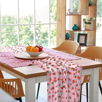 4 Pcs 29 X70 Inch Strawberry Shiny Glitter Tulle Table Cloth Pink Sheer Lace - Image 4