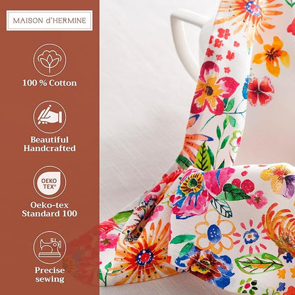 Maison d' Hermine Cloth Napkins Set of 4 100% Cotton Everyday Reusable Square Napkins Cloth Washable Dinner Wedding Valentines Day Decorations Spring/Summer (Happy Florals - High Summer, 20" x 20")