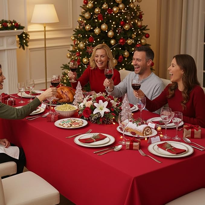 10-Pack Red Tablecloths for Rectangle Tables, 70 x 120 Inches, Stain-Resistant Polyester Fabric for 6 Foot Tables - Washable Table Covers for Weddings, Banquets, Birthday Parties, Events