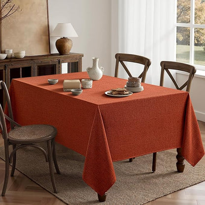 MIULEE Burnt Orange Linen Polyester Tablecloth Fall Thanksgiving 52x70 Inch Rectangle Table Cloth Waterproof,Stain Resistant for Dining Party Wedding