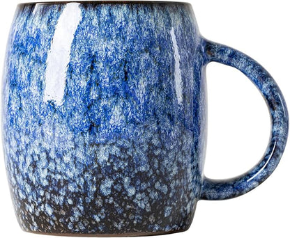 Sakura Blue Reactive Glaze Ceramic Coffee Mug - 14 oz Unique Mug by XIYUANJI