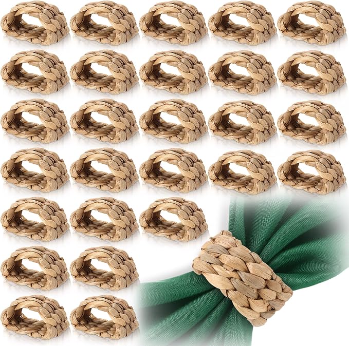 LemonRoad 50 Pcs Napkin Rings, Wood Color Woven | Water Hyacinth, Farmhouse by Unknown