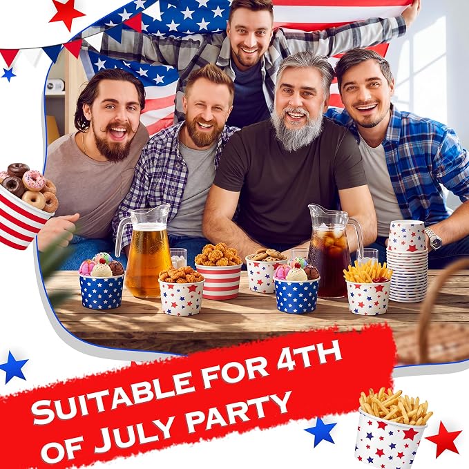 CHENGU 60 Pcs 4th of July Snack Cups 9 oz Patriotic Ice Cream Paper Bowls - Image 5